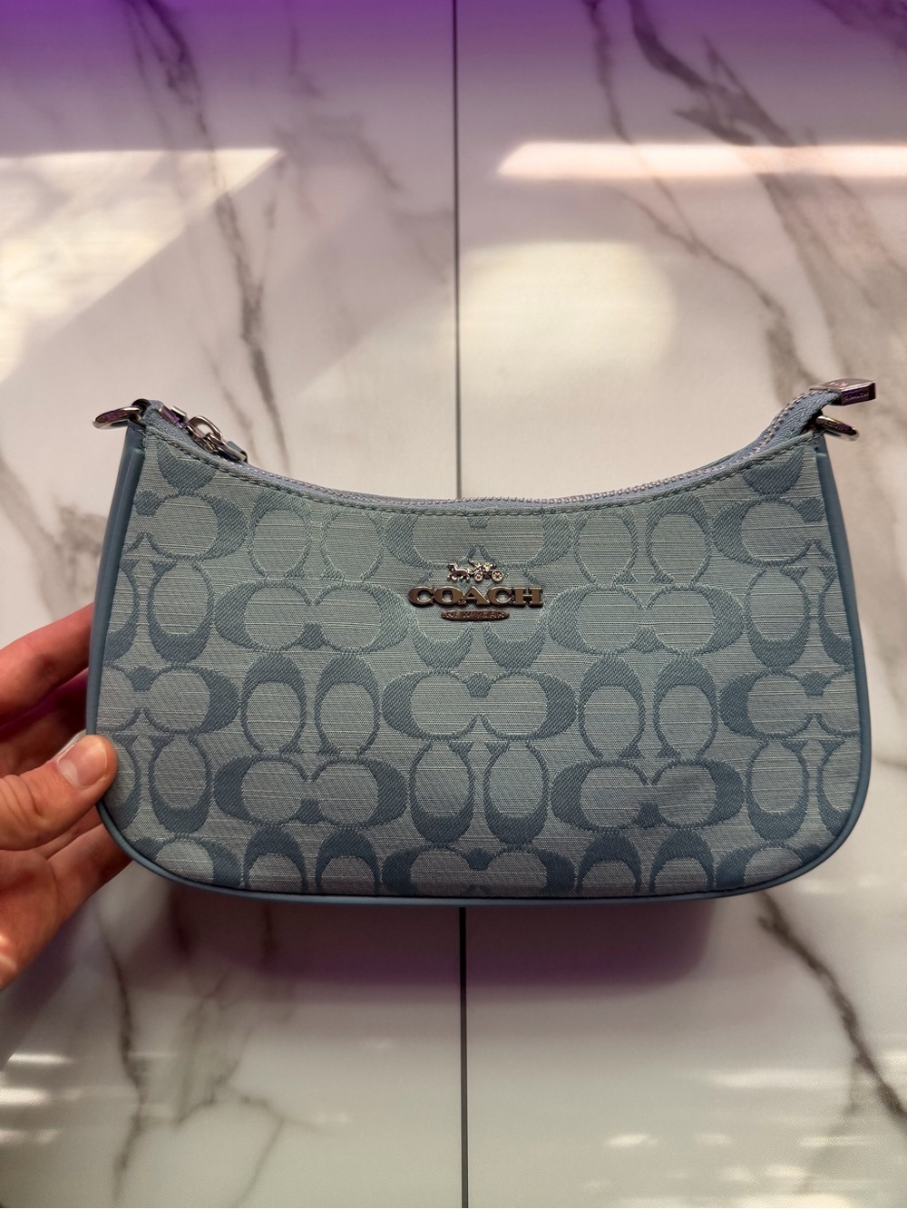 Coach Light Blue Signature Jacquard Mini Shoulder Bag